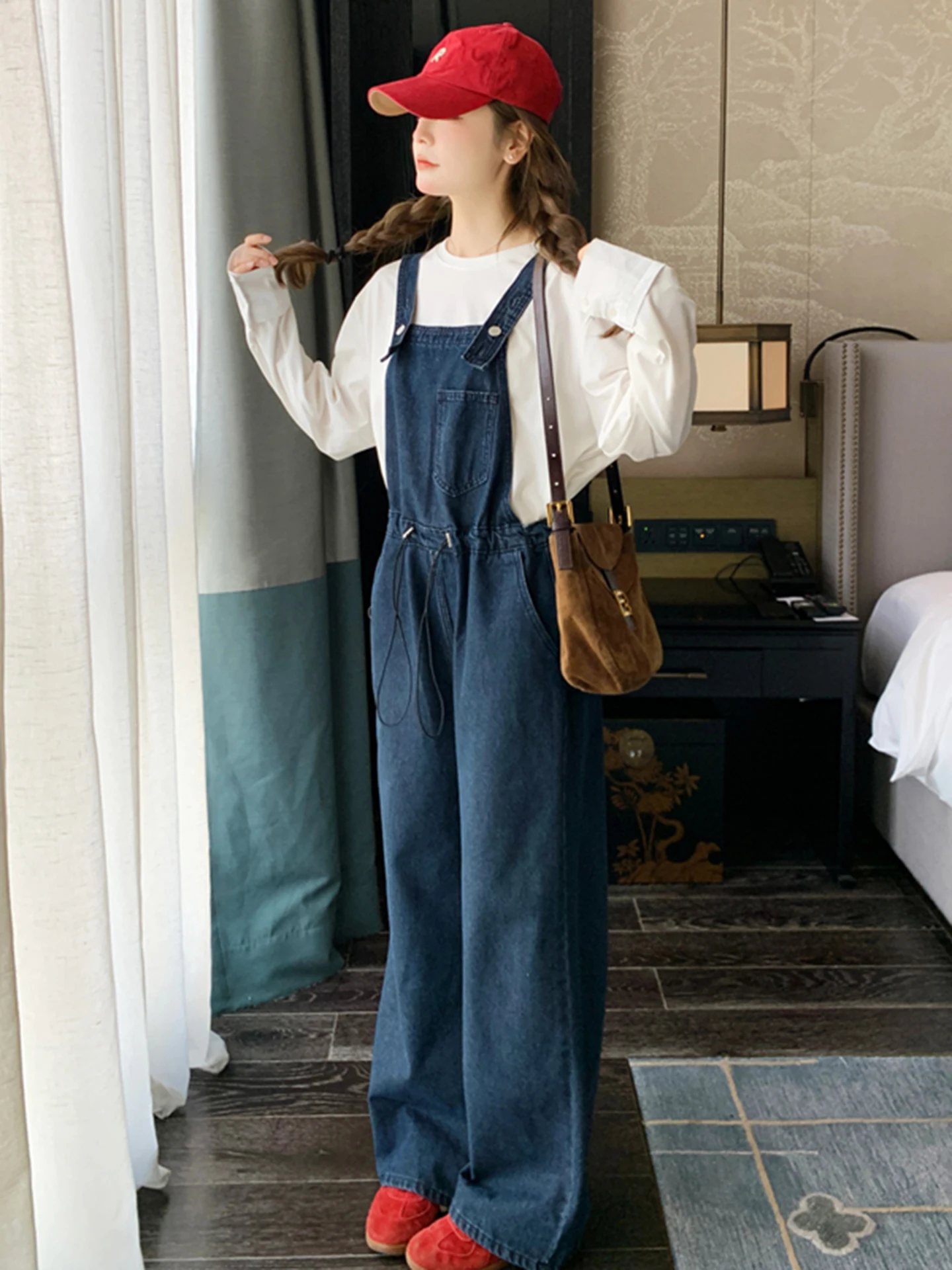 

Винтажные женские джинсовые комбинезоны для колледжа, утягивающие прямые брюки с высокой талией, весна-осень, новая корейская версия