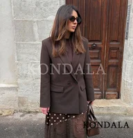KONDALA Elegant Commute Double-breasted Blazer Women Vintage Brown Buttons Blazer 2026 Spring Summer Trendy Office Lady Blazer 5