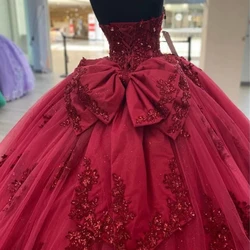 Custom Made Dark Red Quinceanera Dresses Ball Gown Lace Applique Sweet 16 Dress Prom Party Wear 15 Girls vestidos de xv años