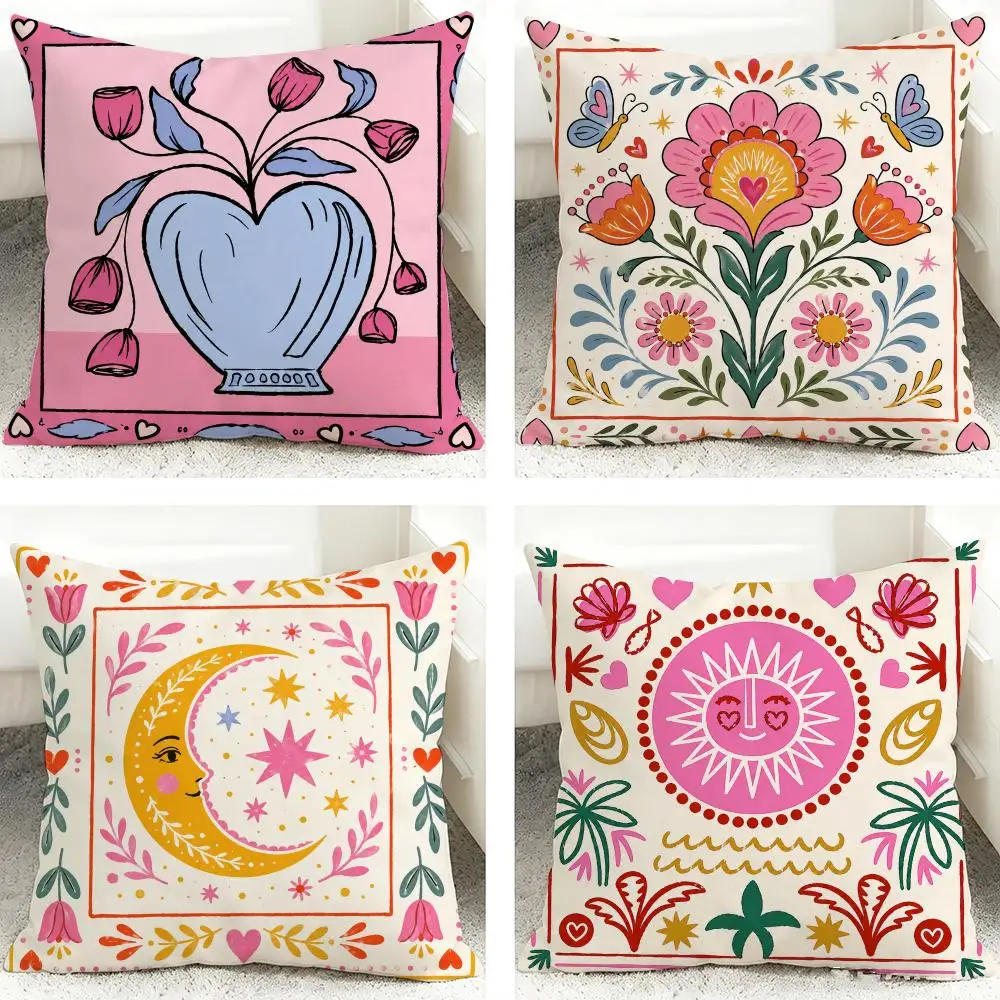 Boho Folk Sun Moon Tile Art Cushion Cover Pillows Modern Home Decoration Living Room Pillow Covers Decorative Cushions Cover