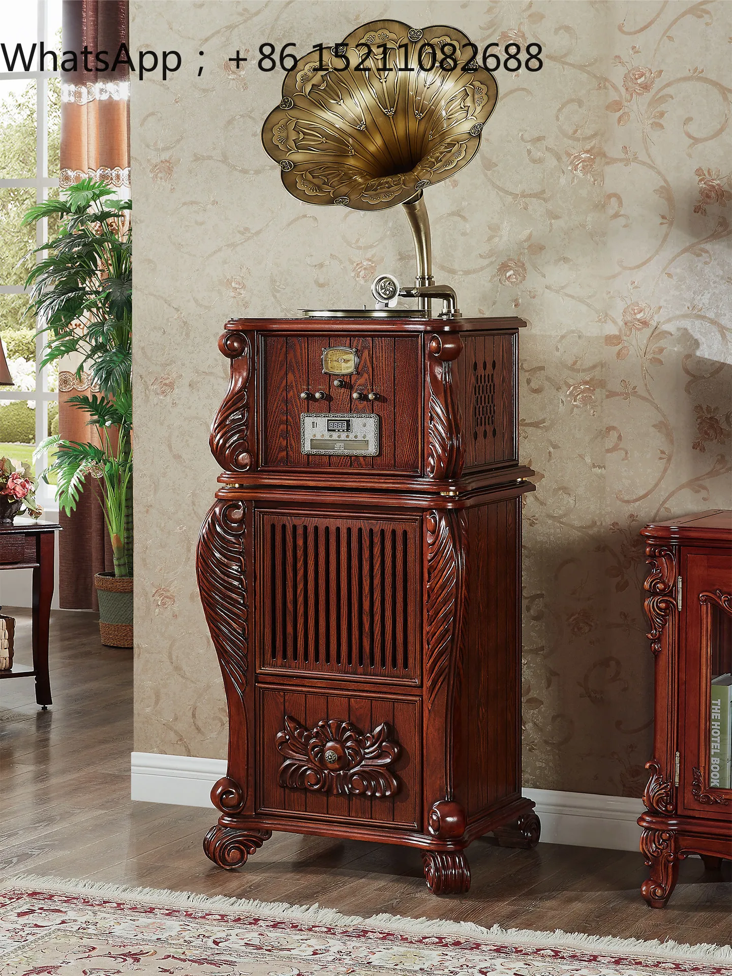 SCY vintage phonograph retro living room vinyl record player audio solid wood ornament