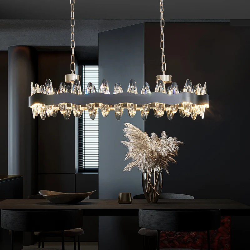 minimalismo estilo italiano de luxo pode ser escurecido led lustre cozinha ilha preto moderno suspensao cristal lampada mesa jantar 01