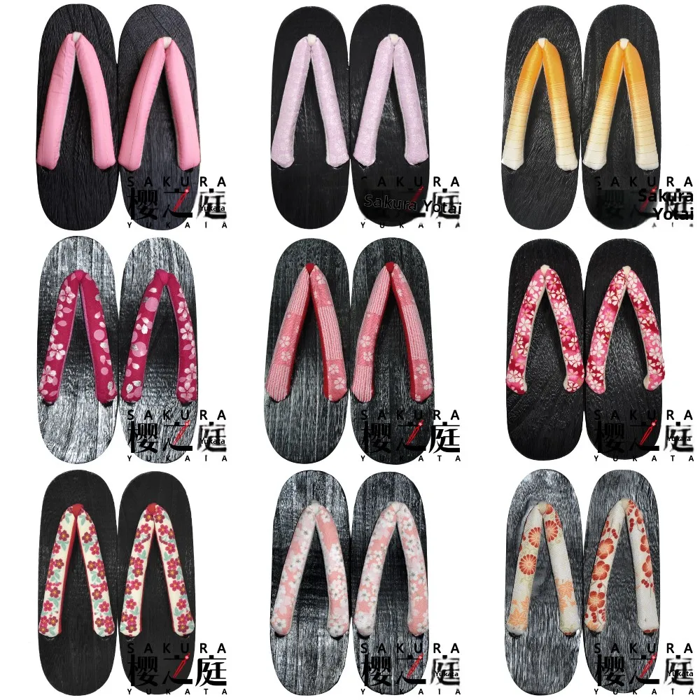 Sakura Yukata Wooden Sandals Photography Props Kimono Bathrobe Accessories Women's Flat Bottom Slip-On Shoes Summer Collection