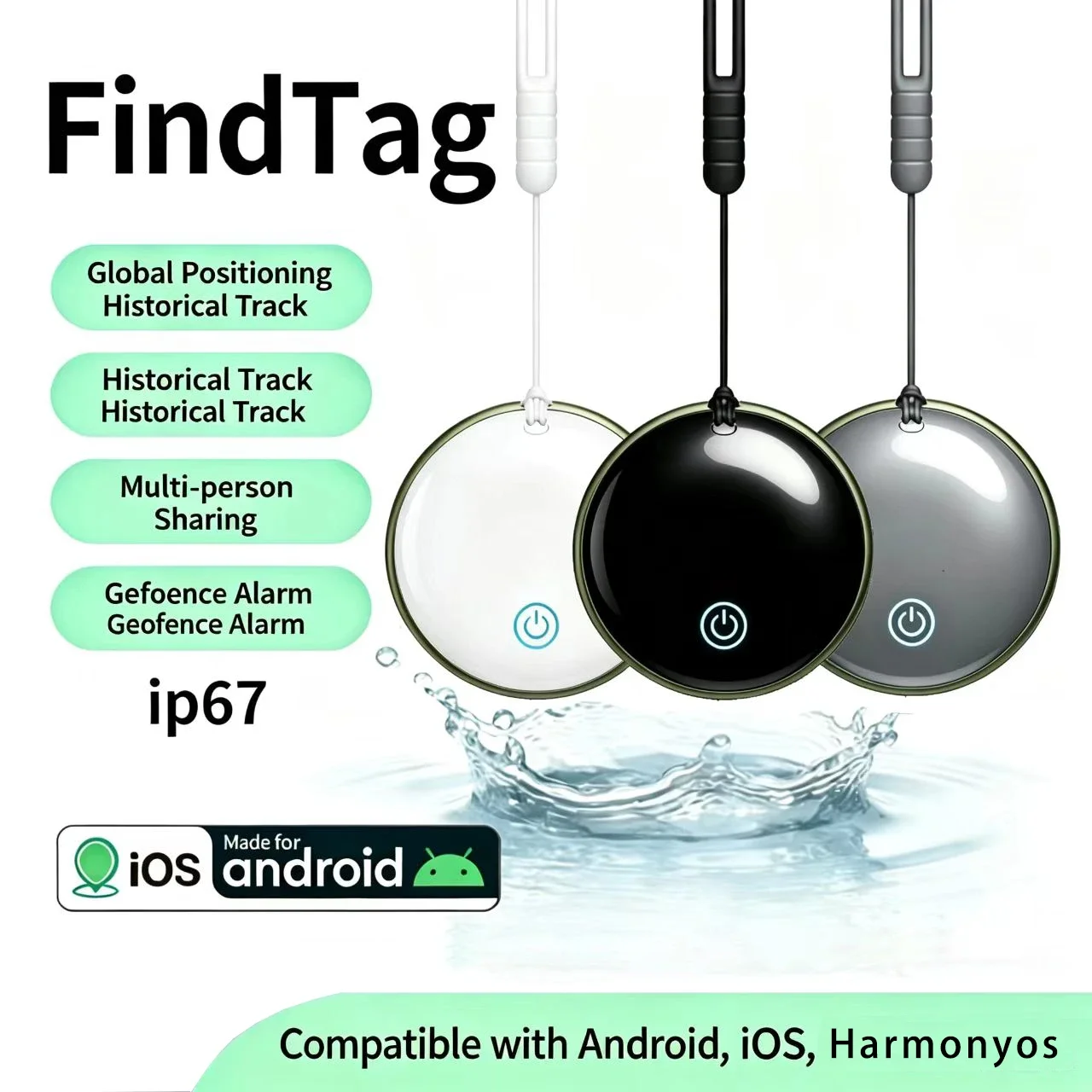 Anti Lost Smart FindTag Locator Bluetooth GPS Tracker IP67 Waterproof for Key Wallet Luggage Pet Kids Support iOS Android