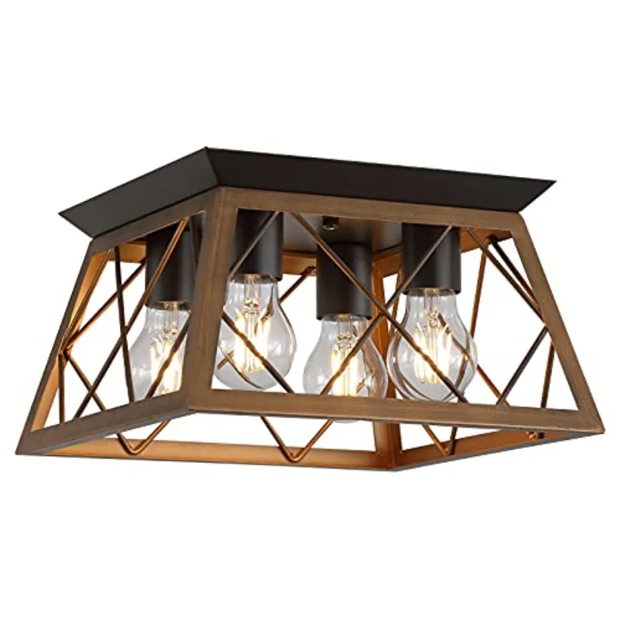 

Semi Flush Mount Vintage 4-Light Bronze Farmhouse Ceiling Light Geometric Rustic Island Light Fixtures for Entryway Hallway Din