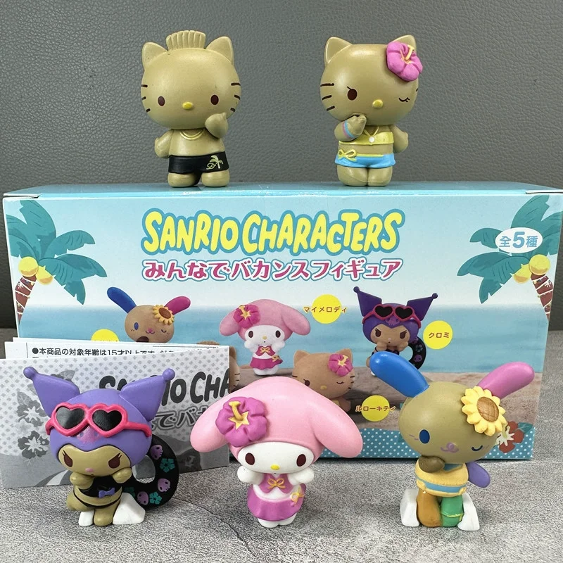 

HelloKitty летние каникулы серии слепая коробка Kawaii фигурка кролика пляжный игровой стиль коллекционные игрушки модный черный кожаный дизайн