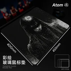 ATOM Tempered Glass Mouse Pads Dark style Theme Pattern Laser Engraving Technology Desk Pad FPS Game Customized Hard Mouse Pads