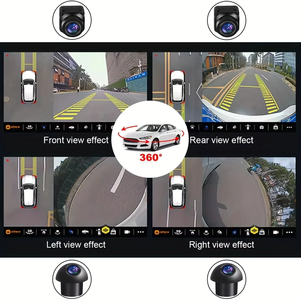 [كاميرا مركبة عالية الدقة 360] |   رؤية محيطية بانورامية، يمين + يسار + أمامي + خلفي، رؤية ليلية، مساعدة القيادة وقوف السيارات