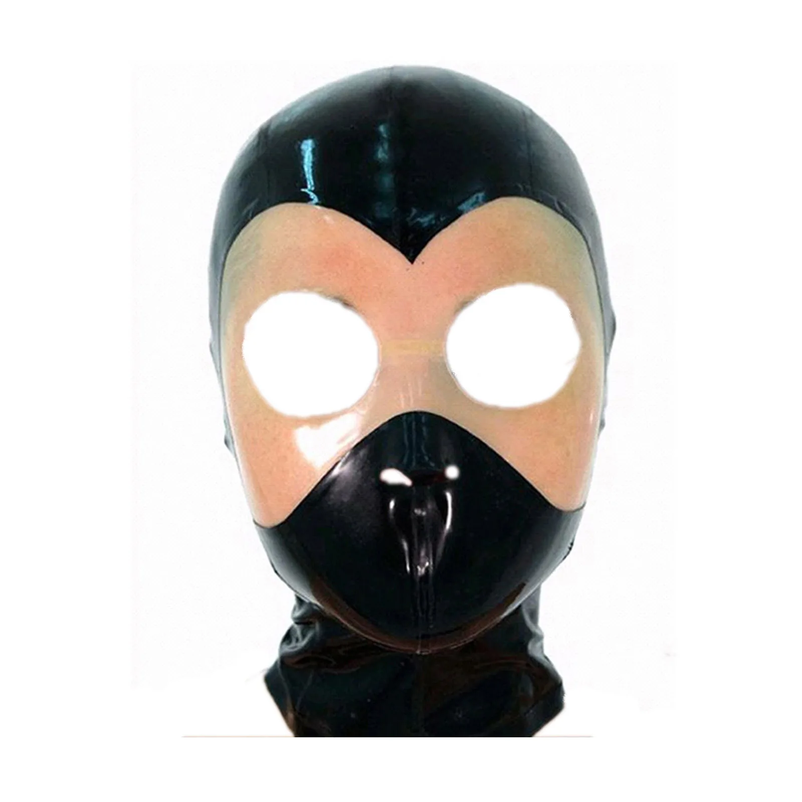 

MONNIK Latex Hood Black&Translucent Ninja Style Hood Mask Open Eyes&Nostrils for Unisex Catsuit Unique Party Fetish Clubwear