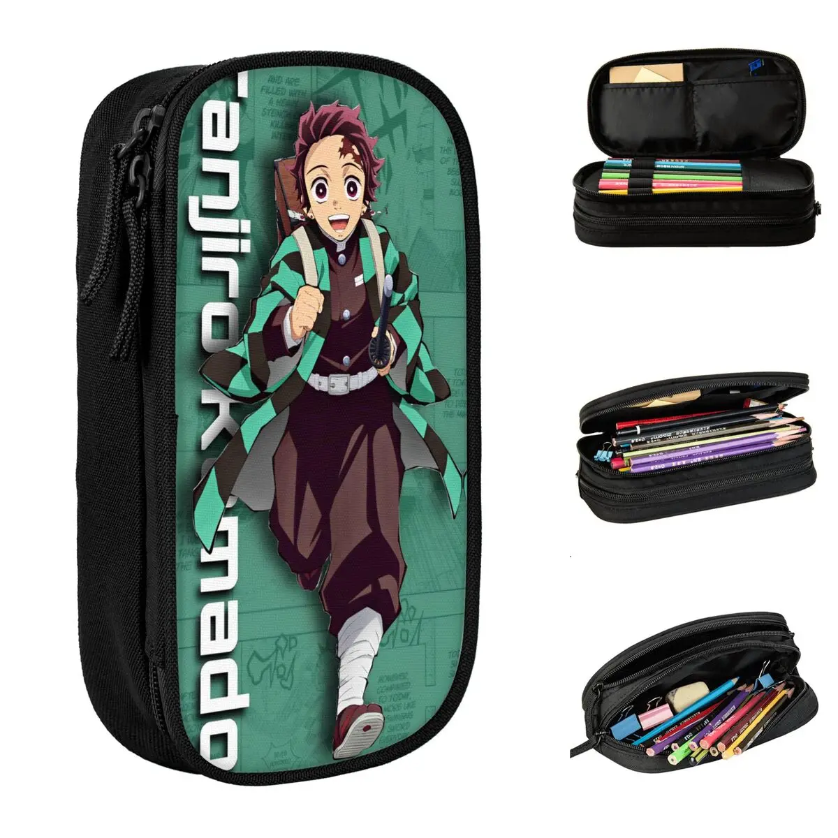 Tanjiro Kamado Demon Slayer Manga Pencil Case Anime Pencilcases Pen Box for Student Big Bags Students School Gift Stationery