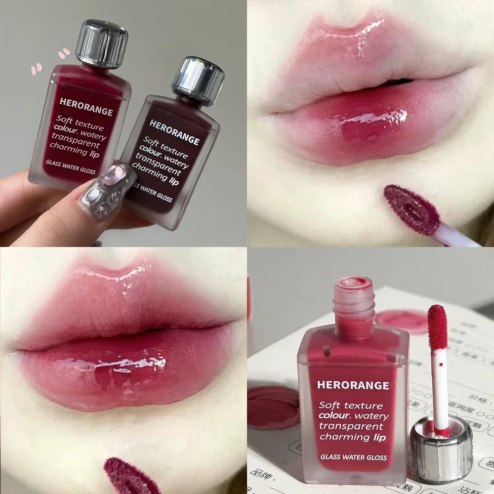 Brillo de labios de gelatina de espejo de 6 colores, lápiz labial líquido hidratante impermeable, brillo de agua, tinte rojo de larga duración,