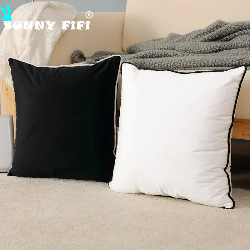 Velvet High Quality Black and White Hemming Pillowcase Simple Nordic Style Pillow Cases 50x50 Modern Light Luxury Cushions Cover