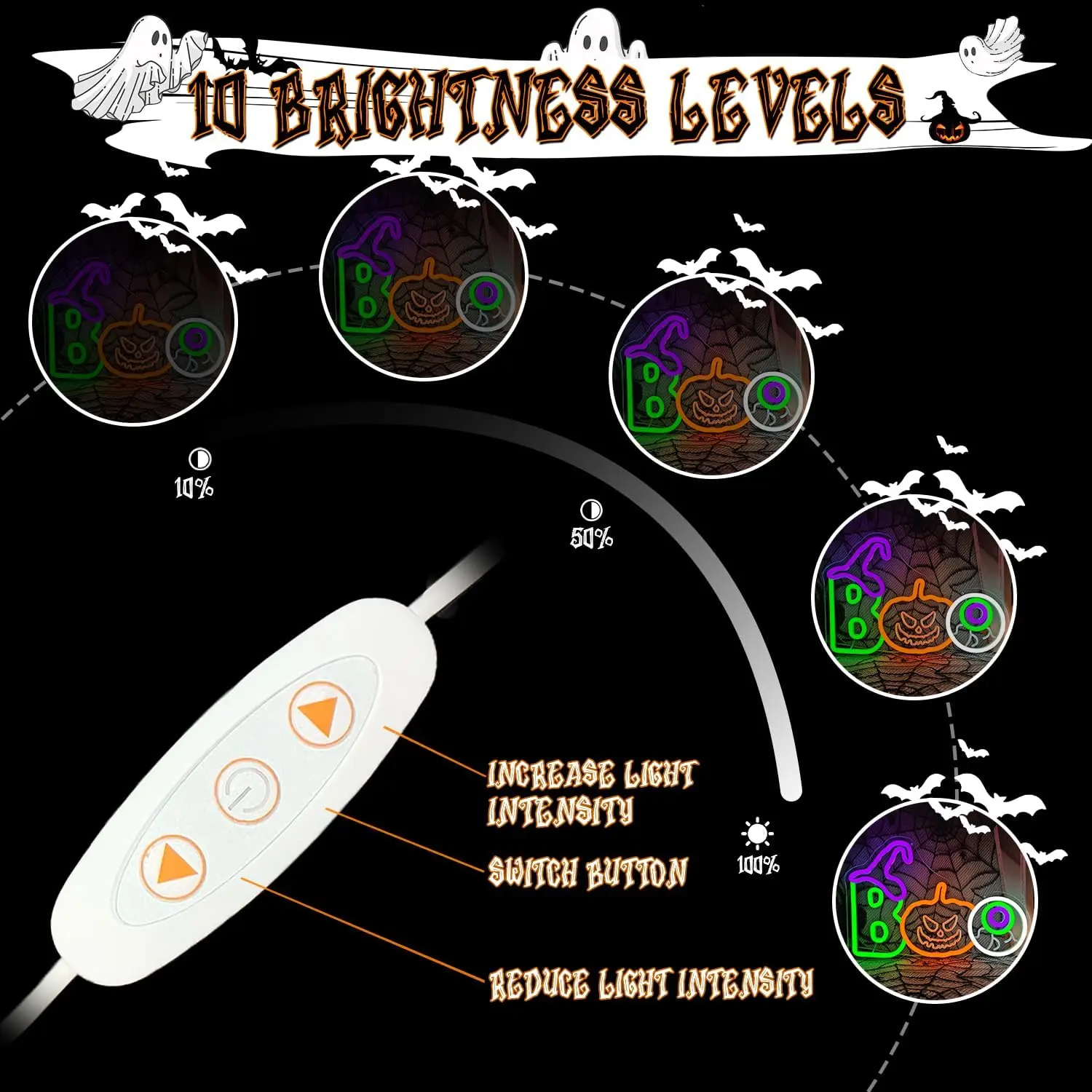 مصباح LED من Spooky Halloween Neon Sign Boo لديكور الحائط أو النافذة أو غرفة النوم - فن اليقطين المتوهج والهدايا للحفلات أو المنزل أو البار