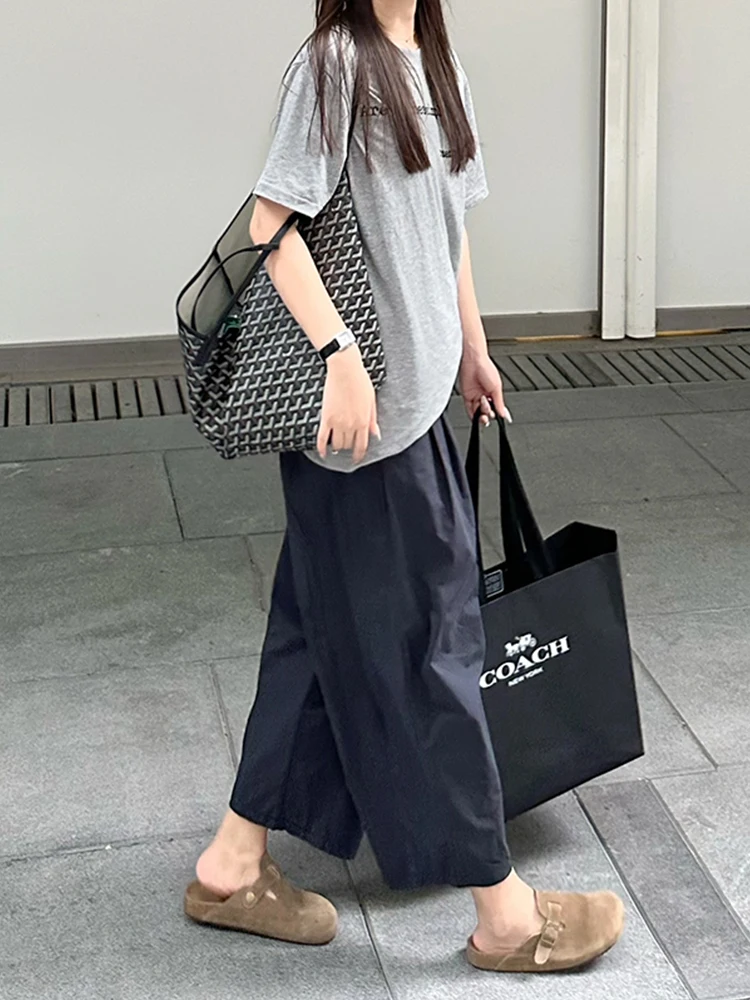 كسول Sle المرأة بنطال ذو قصة أرجل واسعة الكورية عالية الخصر مزيج القطن ملمس الهواء سبعة ثمانين طول الخيار القرد التخسيس #2