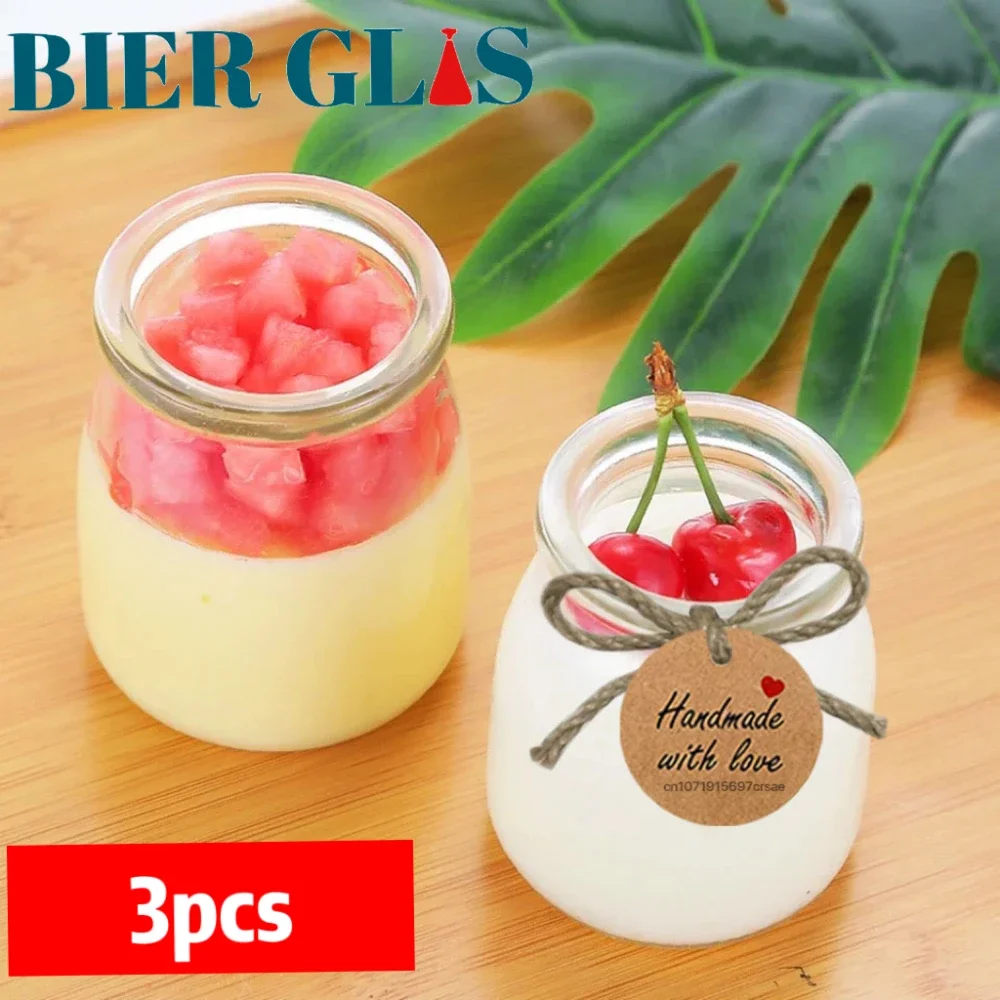 3pcs Pudding Glass Cups Dessert Container Yogurt Jar 100ml Small Bottle with Lid Wedding Party Favors Food Storage Container Set