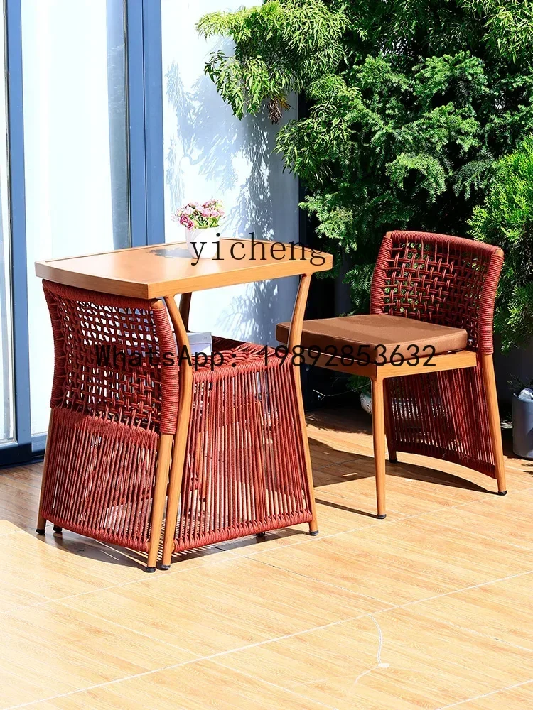 LYY  Table Three-Piece Leisure Rattan Chair Home a Table and Two Chairs Table-Chair Set