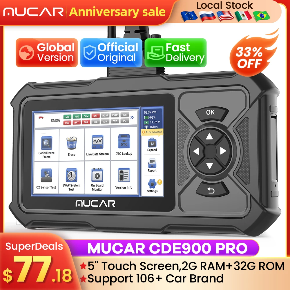 MUCAR CDE900 Pro OBD2 EOBD Auto Scanner Extendable Full System 28 Reset ECU Coding Action Test Optional DIY Car Diagnostic Tools