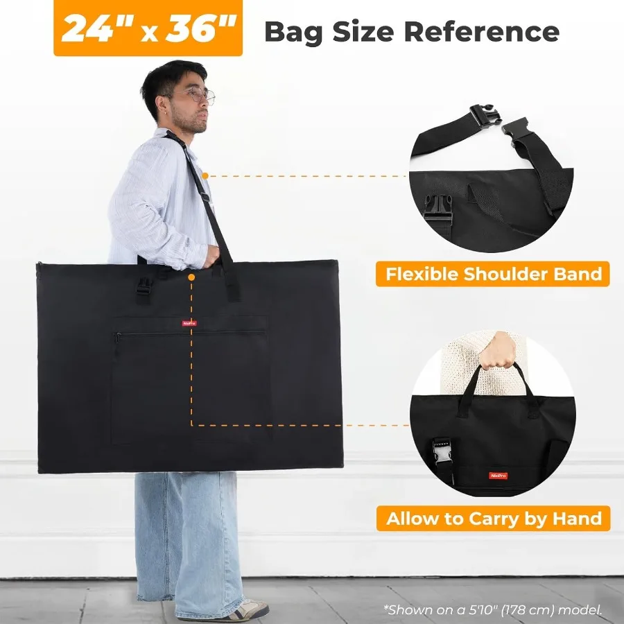 Lightweight Art Portfolio Bag 24 x 36 Inches Waterproof Case with Adjustable Shoulder Strap and Handle Carry for Protecting Art
