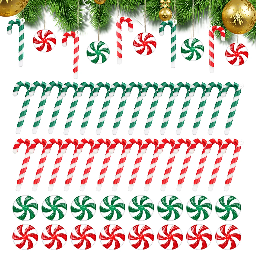 24PCS Mini Candy Canes Miniature Christmas Tree Decoration Peppermint Swirls Pendant DIY Scrapbook Craft Gift Home Party Navidad