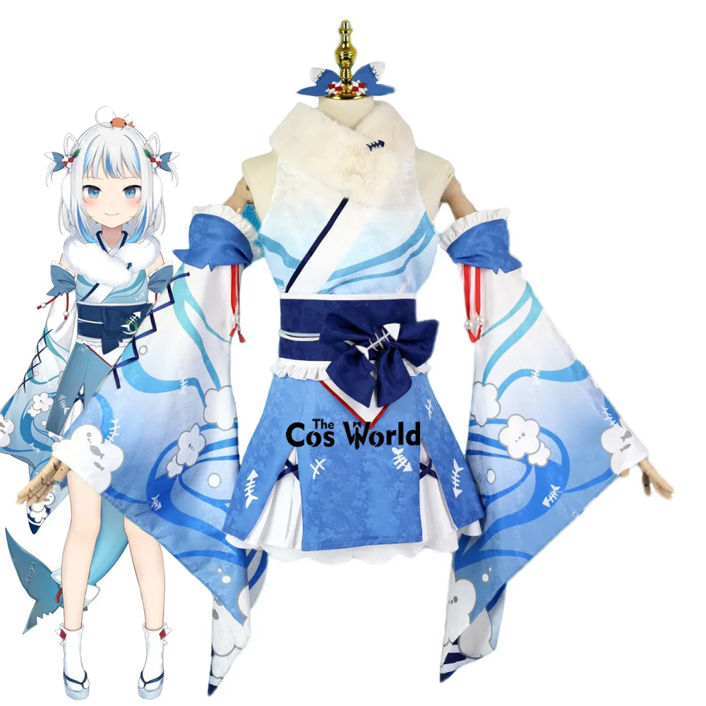 YouTuber Virtual VTuber Hololive Gawr Gura New Year Kimono Outfits Anime Cosplay Costumes