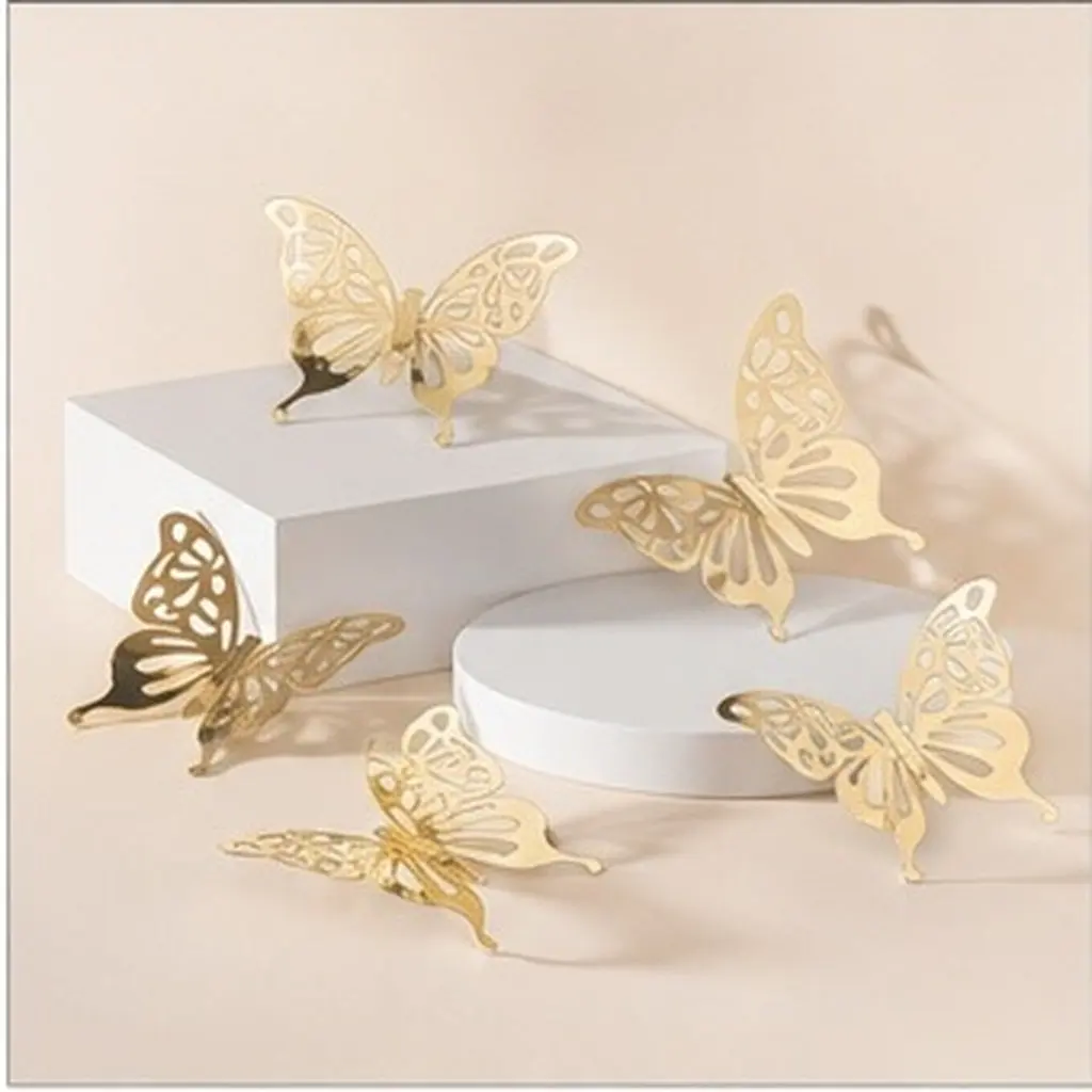 12pcs Butterfly Wall Stickers, Mirror Finish Peel & Stick Decals for Festive Decor, Photo Backdrop, Cake Decorating
