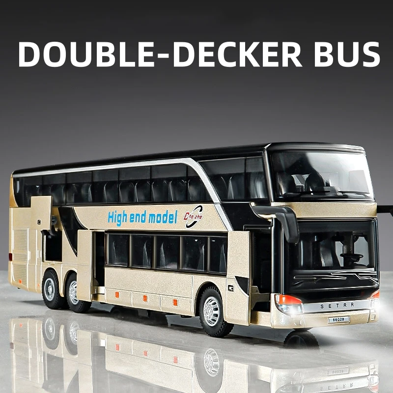 1:30 Business Long Distance Double Decker Bus Alloy Model Car Toy Diecasts Casting Sound and Light Car Toys For Children Vehicle