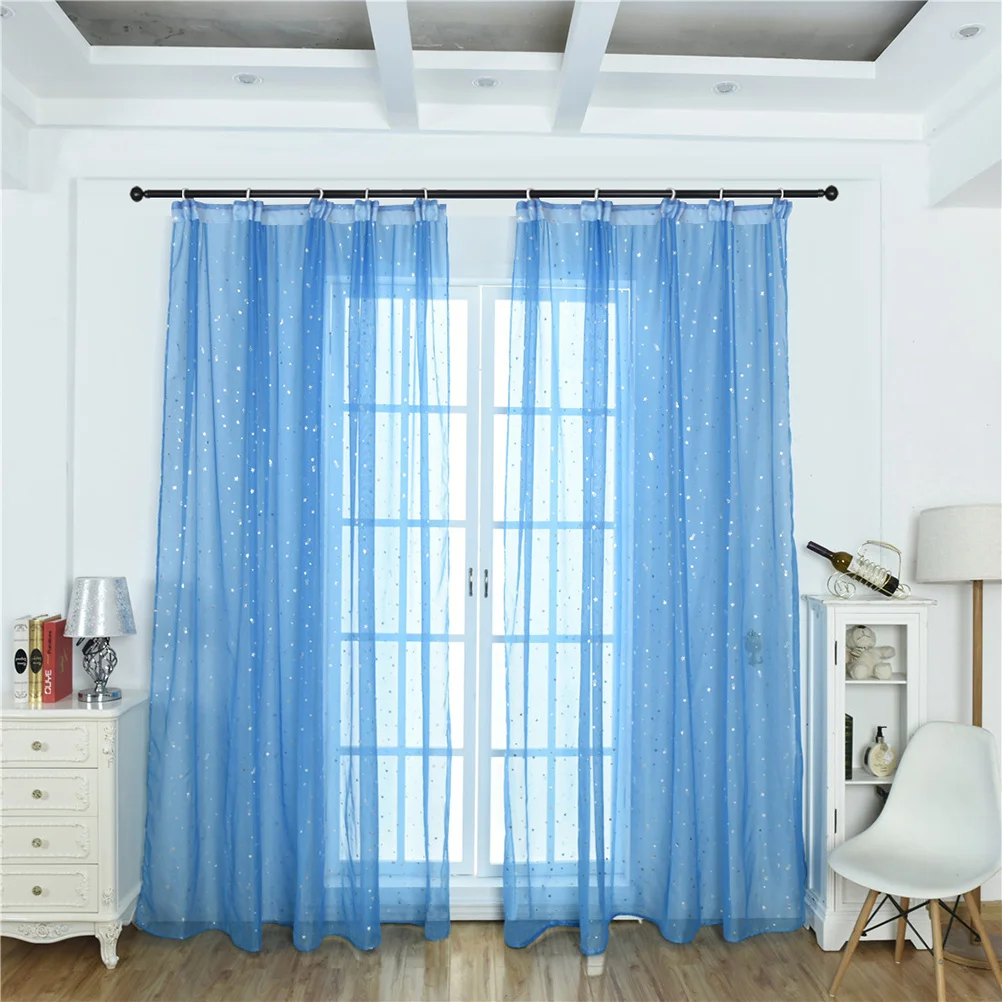

Blue 100x200cm Silver Star Voile Curtains Sheer Window Tulle for Bathroom Bedroom Living Room Soft Sunlight Filter Modern Home