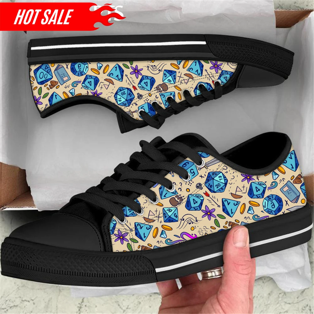 Women's Canvas Low Top Shoes Dice Cartoon Design Lightweight Lace up Casual Sneakers Round Toe Flats for Ladies Classic Tennis
