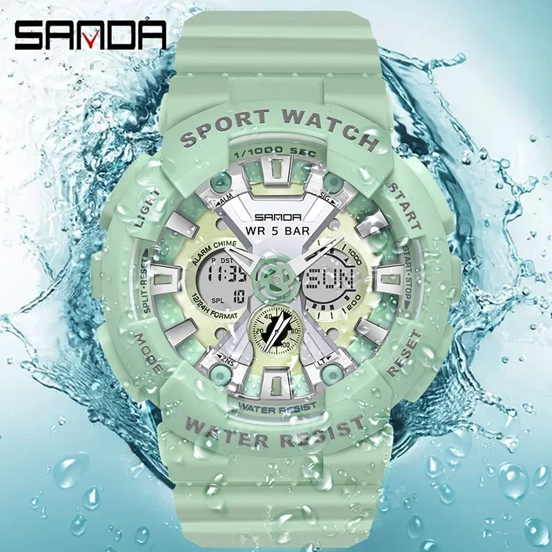 SANDA 6068  Personality Trend Double Watch Temperament Watch ZSK  FEMALE ELECTRONIC WATCH Middle School Student Sports