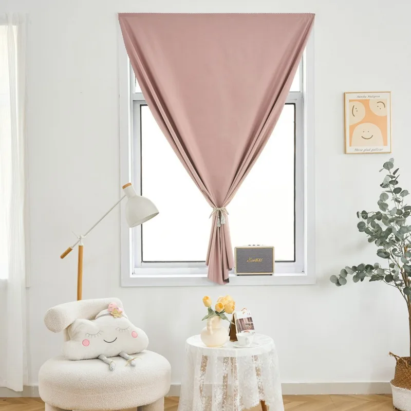 Full blackout curtains without punching Velcro rental house partition curtain bedroom bay window self-adhesive small window