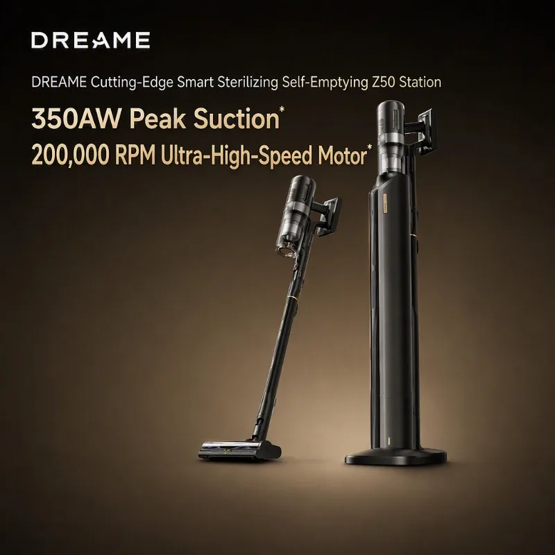 Dreame Z50 Station Cordless Stick Vacuum Cleaner 350AW Self-Emptying 200000RPM AI Dust Detection 90Min Runtime HEPA