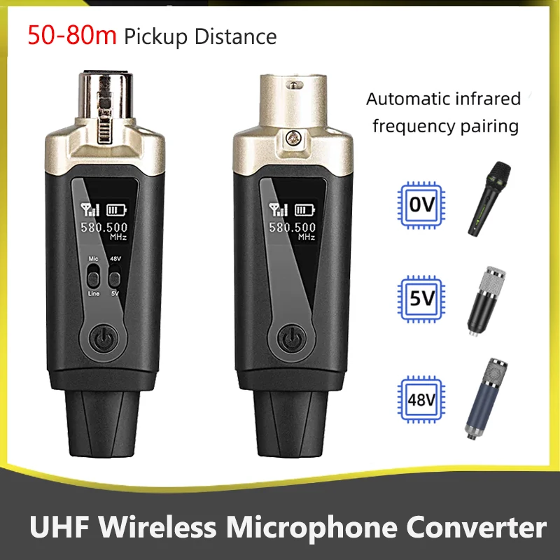 UHF Microphone Adapter Wireless Microphone System XLR Mic Converter Automatic Wireless Transmitter Receiver For Condenser Mic