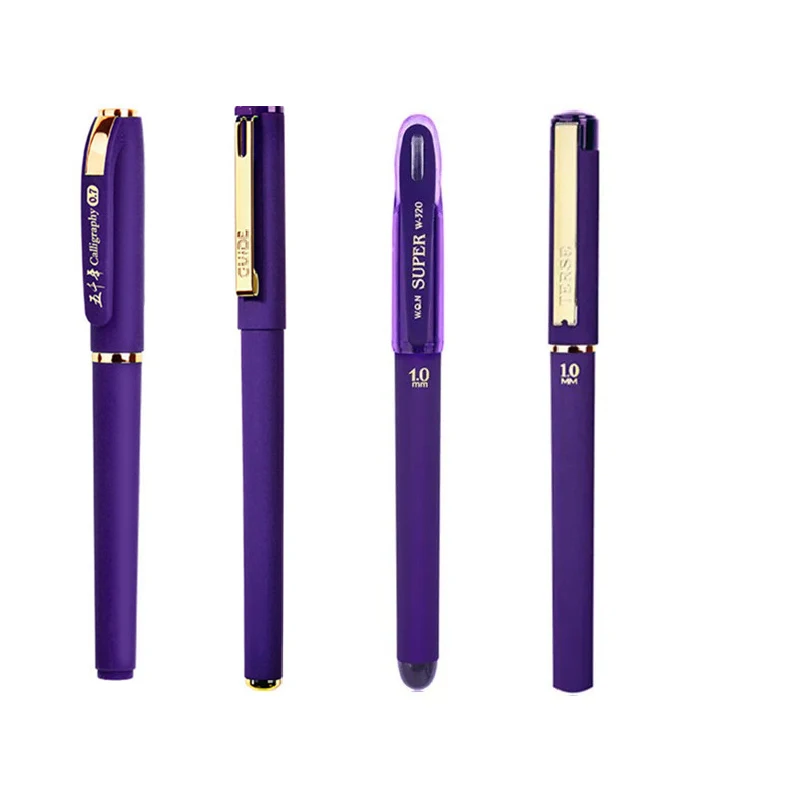 4pcs Purple Ink Neutral Pen 0.7 1mm For Writing Large Capacity Refills Office Supplies School Students\' Writing Pens stiff brush