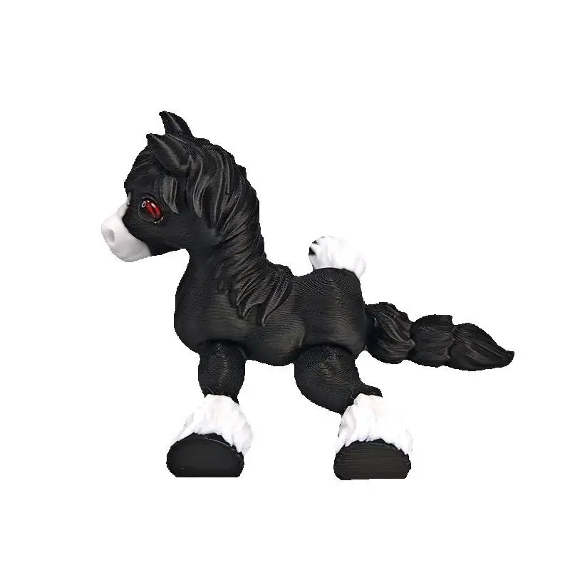 1PCS PLA Cute Horse Joint Tail Movable Figurine Simulated Statue Random 3D Horse All-in-one Molding Office Decor