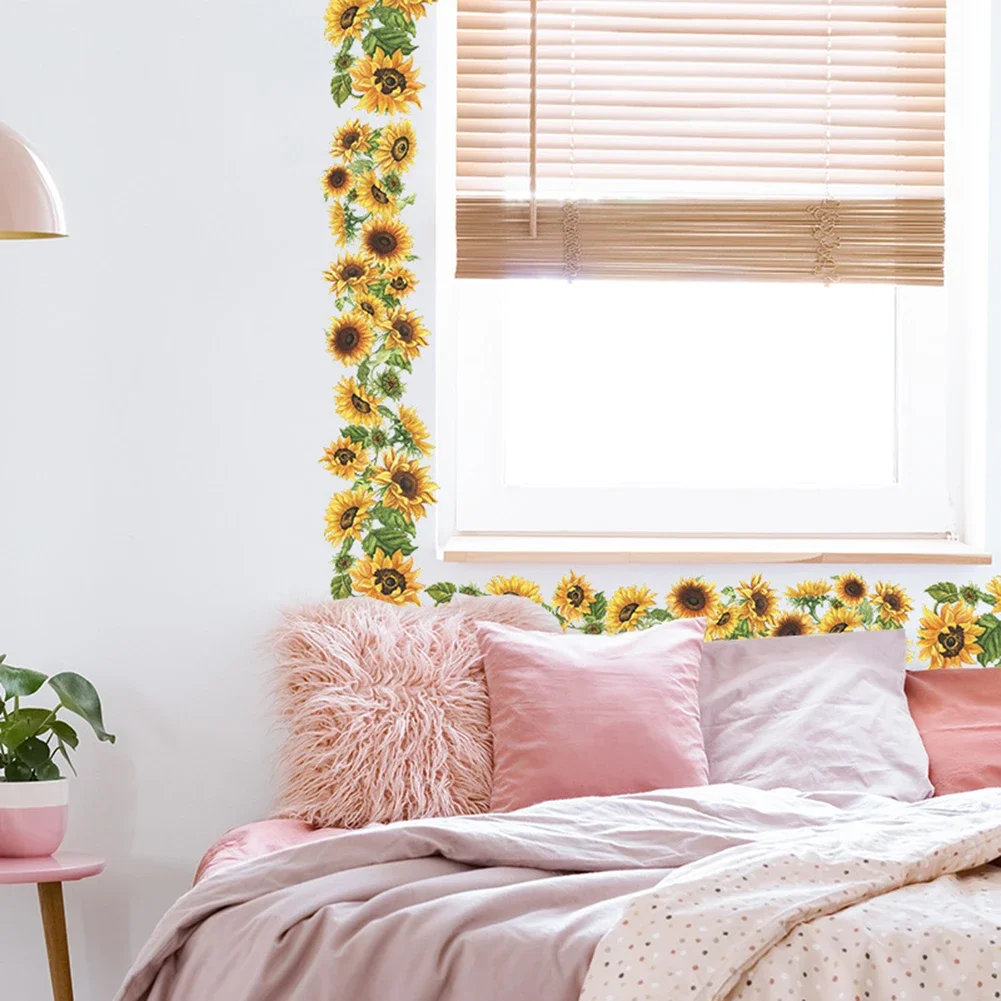 Romantic Flowers Sunflower Stickers Bedroom Living Room Wall Stickers Decal Mural Home Decoration PVC 14*114cm/5.5*44.8inch