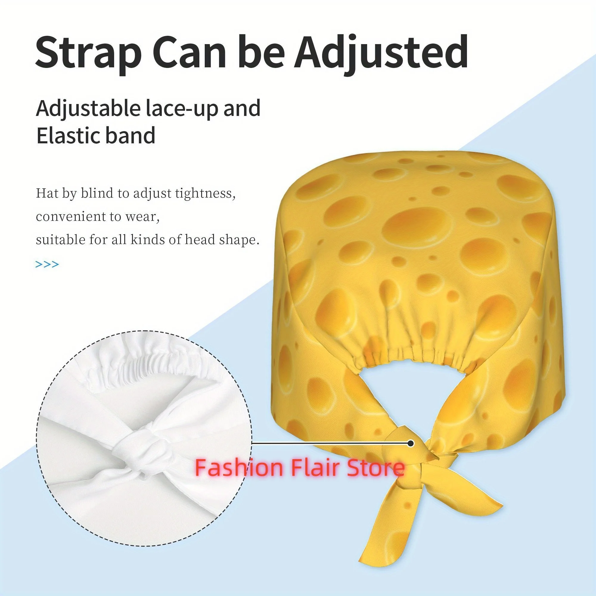 Cheese Design Work Cap - Construction, Office, Streetwear Hat with Adjustable Pull String Closure - Lightweight, Easy-