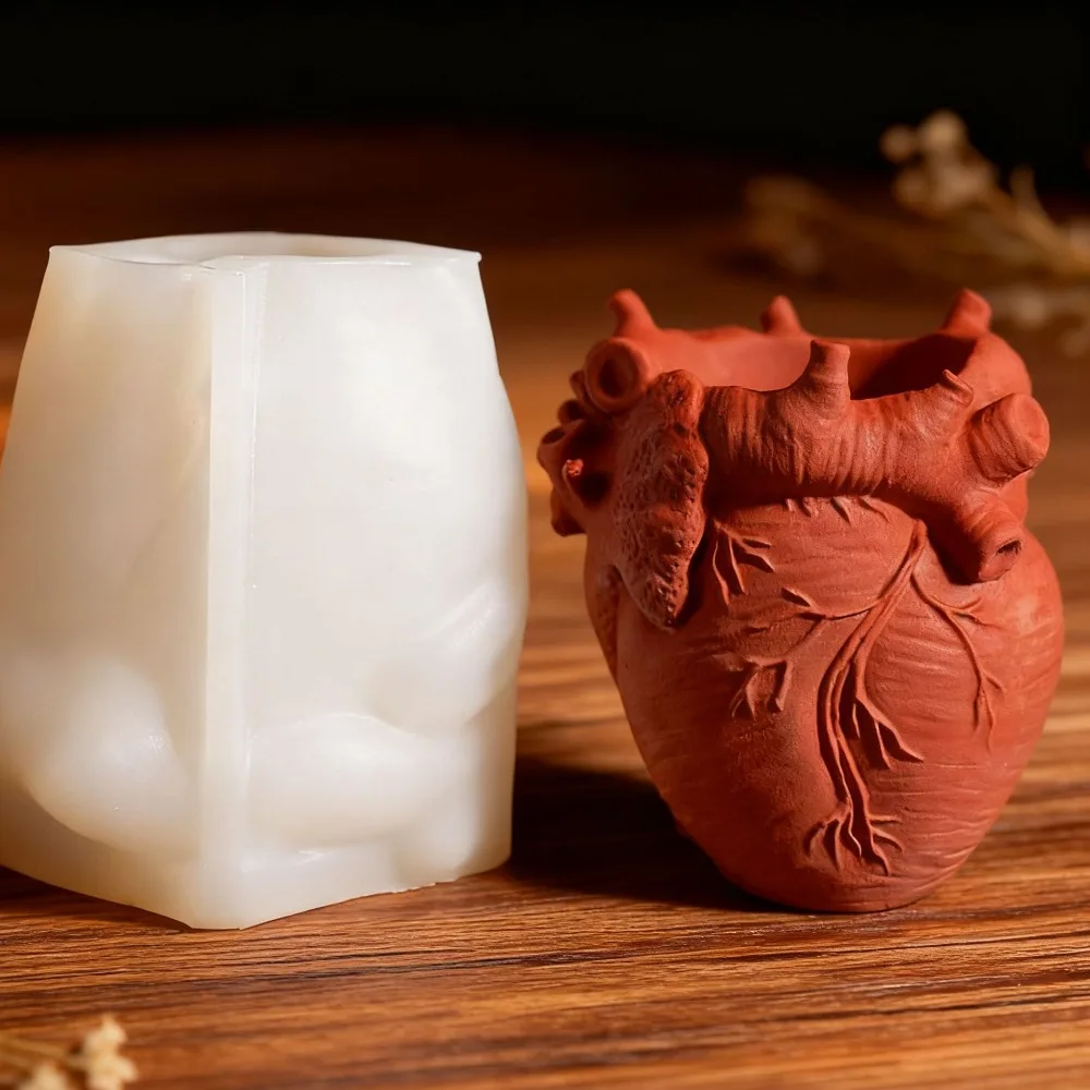 Heart Flowerpot Vase Resin Silicone Mold DIY Resin Casting 3D Heart Organs Pen Holder Gypsum Decoration view 5