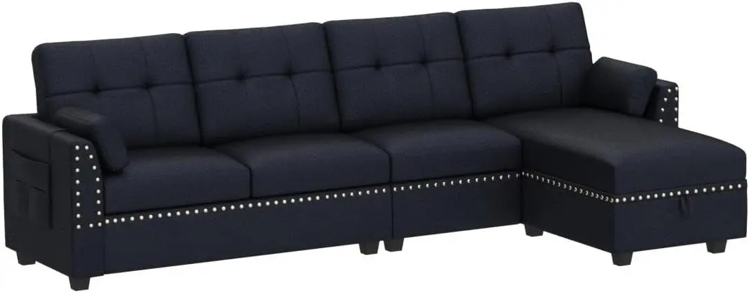 

Velvet Sectional Sofa L Shaped Couch Reversible Sectional Couch Sofa for Small Space,Dark Blue