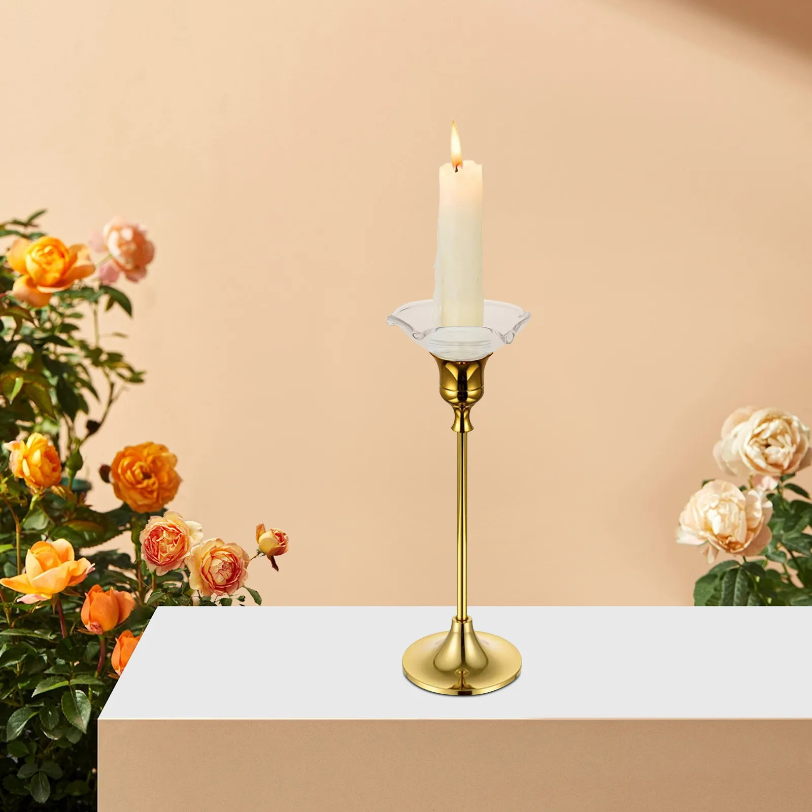 12Pcs Decorative Clear Glass Fluted Wax Drip Catcher Protector Reusable Drip Guard for Taper Candles Home Dining Hotel