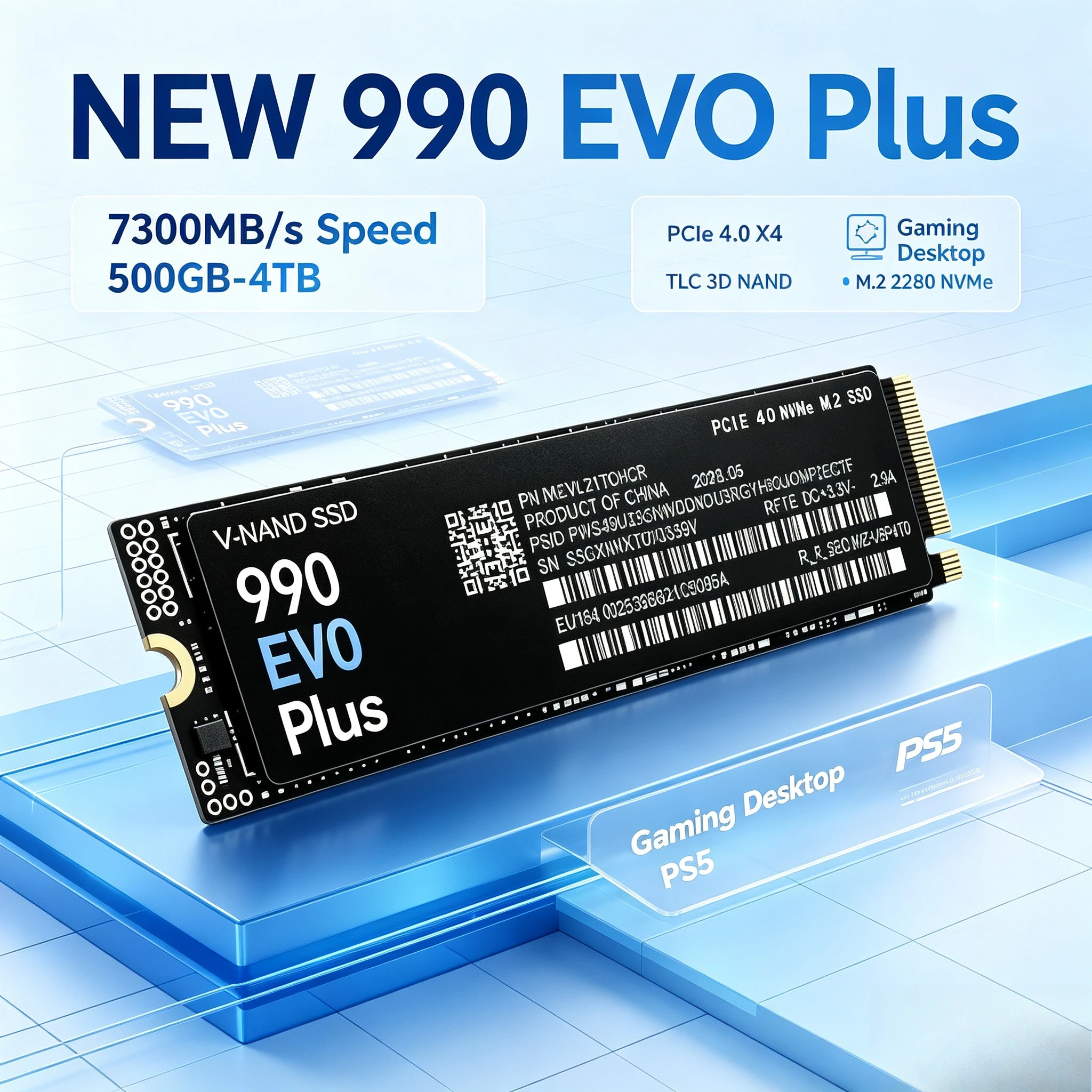 NEW 990 EVO Plus Internal SSD 500GB-4TB M.2 2280 NVMe PCIe 4.0, 7300MB/s TLC 3D NAND, Solid State Drive for Gaming Desktop & PS5