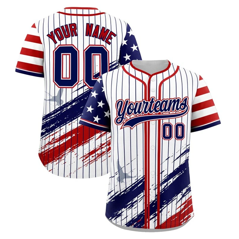 

Men Custom Name American Flag Baseball Jersey Retro Pinstripe Design Uniform For 4th Of July Events Team Casual Shirts 2026 New