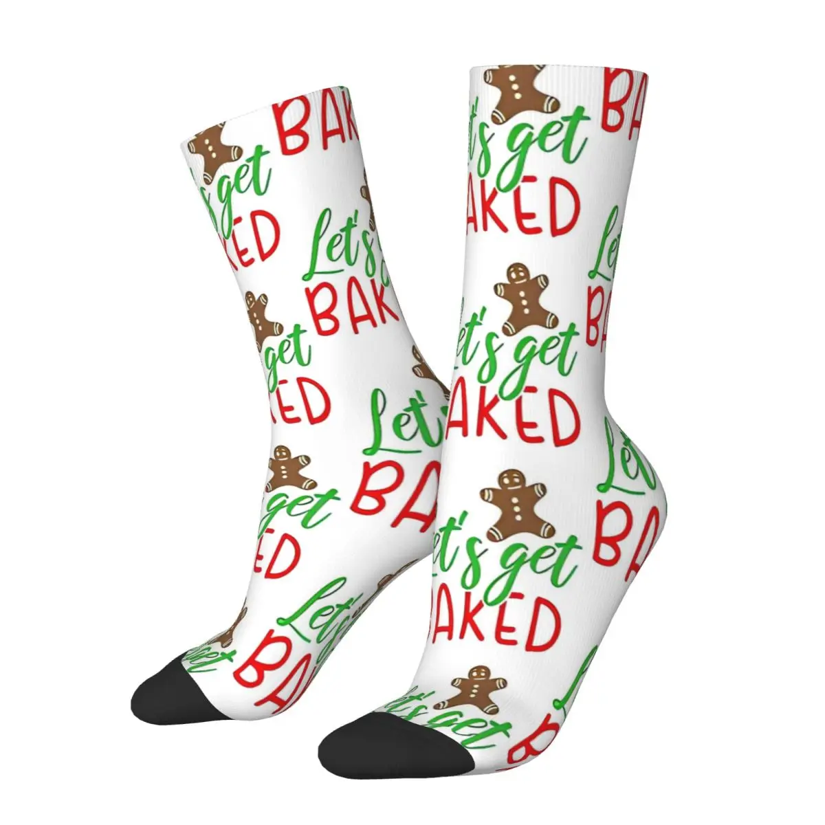 Autumn Winter Funny Men's Women's Lets Get Baked Christmas Xmas Merry Santa Reindeer Socks Sweat Absorbing Soccer Socks