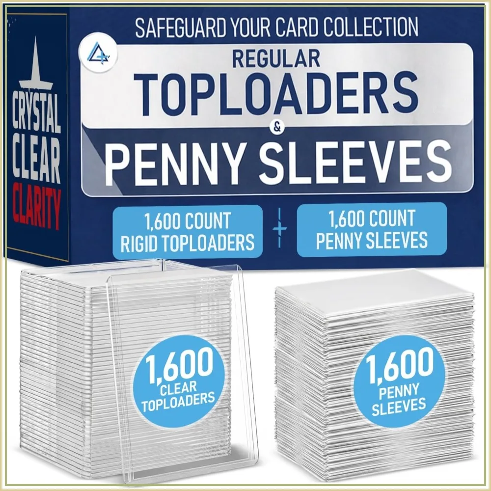 3200 Pack Toploaders & Card Sleeves, 1600 35PT Clear Top Loaders + 1600 Penny Sleeves