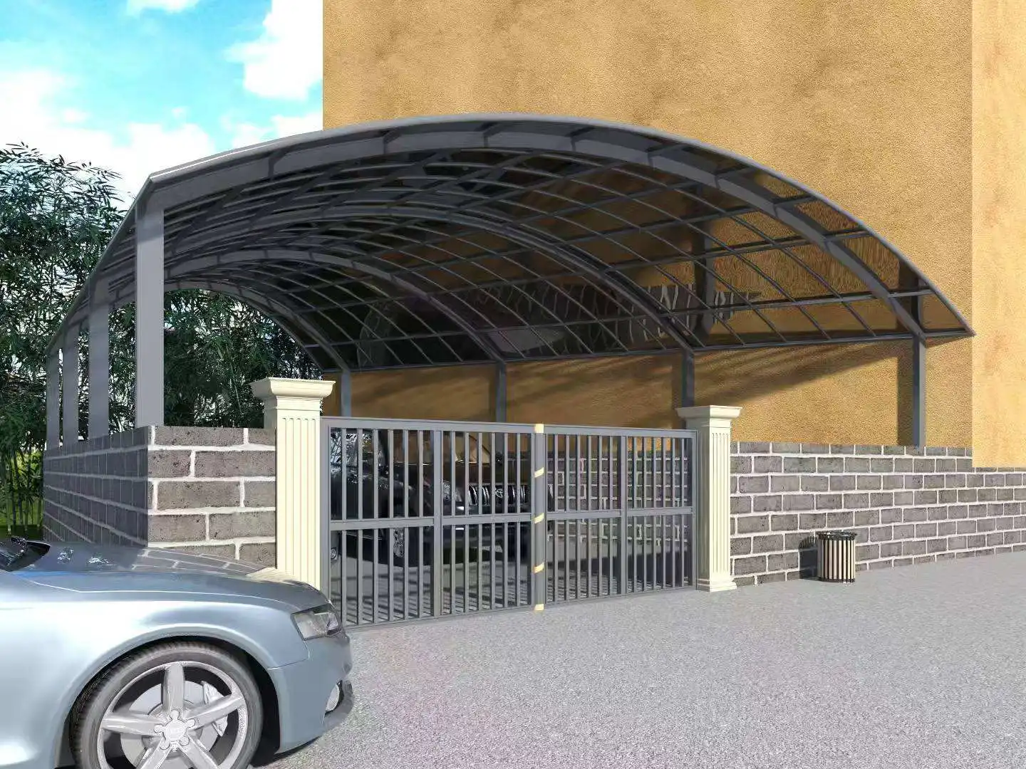 Villa Large Size Modern Outdoor Car Parking Against Direct Sunlight UV Protection Carport Rainproof and Rustproof Car Shelter