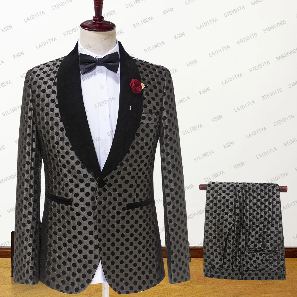 

STEVDITG Jacquard Black Collar Male Wedding Groom With Shawl Lapel For Men Best Man's Two Peices Suits（Jacket+Pants）Custom Made