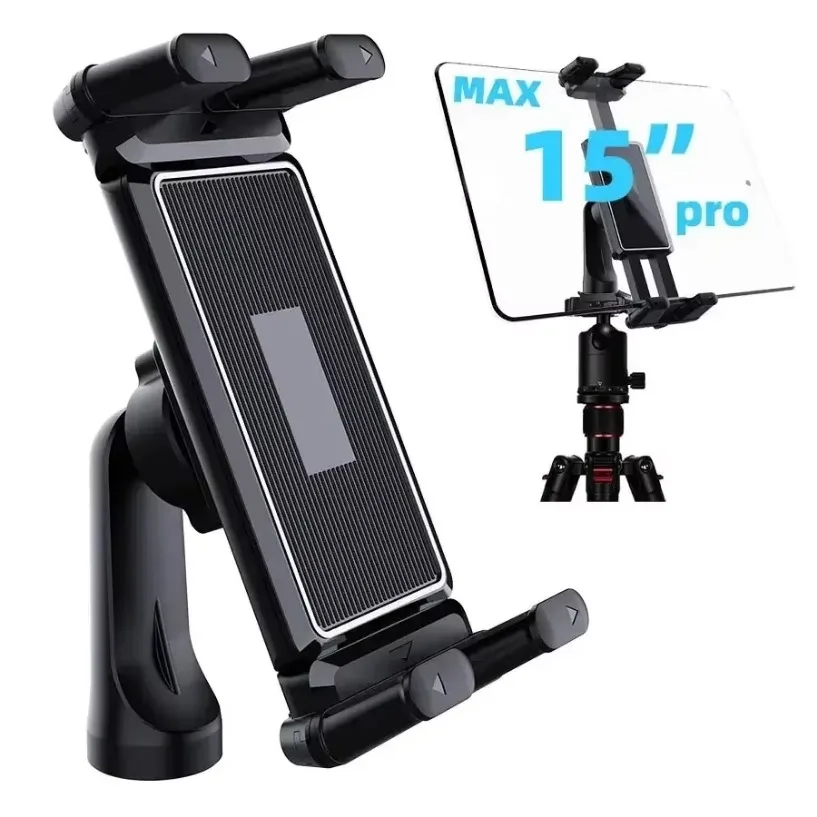 Universal Phone Tablet Tripod Holder Clamp 360 Degree Rotating Mount Adapter for Live Streaming Outdoor Photography Vlog Use