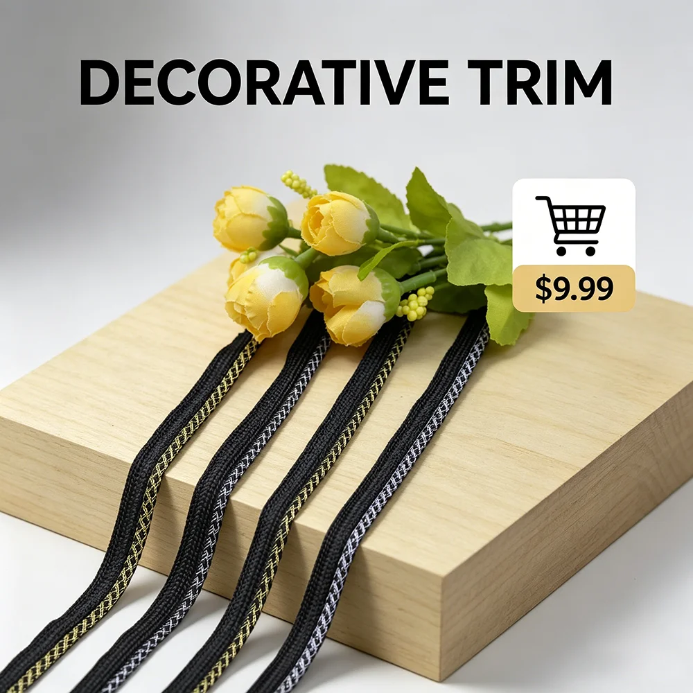 5m/16.4ft Each Pack Black Base Metallic Gold Silver Line Woven Trim Ribbon Dress DIY Garment Sewing Craft Embellishment Supplies