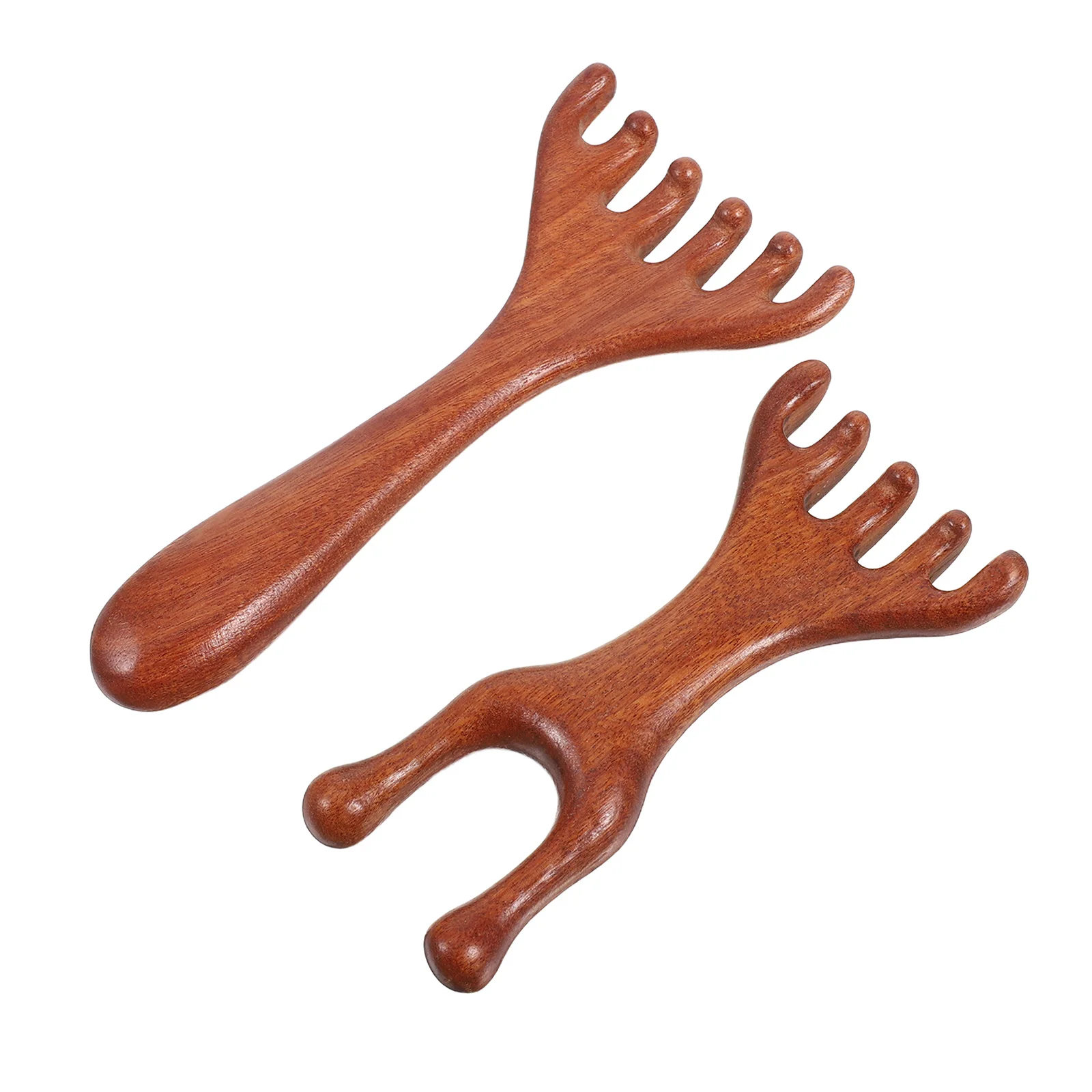 2개입 천연 나무 두피 마사지 빗 인체공학적 디자인 얼굴 및 목 이완 다기능 도구 파이브터치 테라피 빗