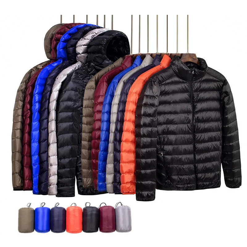 Chaqueta de plumón ligera para hombre, abrigo corto con capucha, ultradelgado, grande, ligero, juvenil, nueva marca, Otoño e Invierno