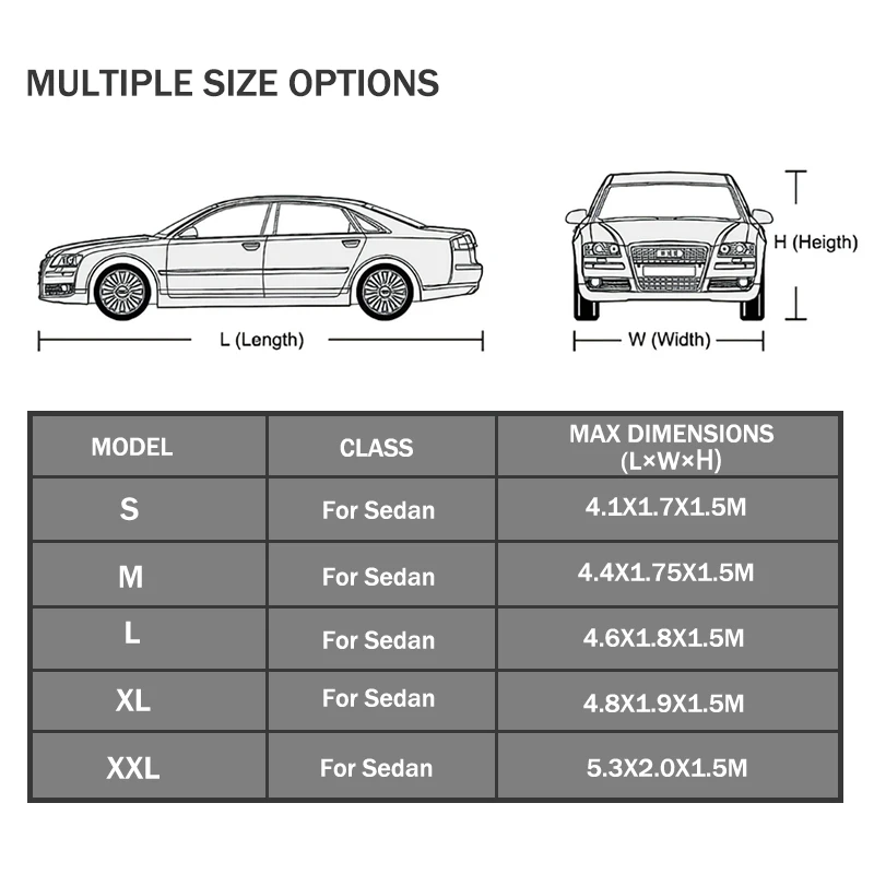 190T Breathable Full Exterior Car Cover, Outdoor Sun Shade, Snow, Dust & UV Ray Protective Cover Fit for Hatchback & Sedan